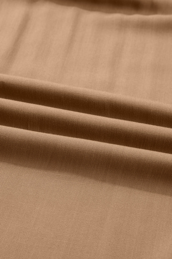 Chestnut Smocked V Neckline Leopard Piping Accent Bracelet Plus Size Long Dress