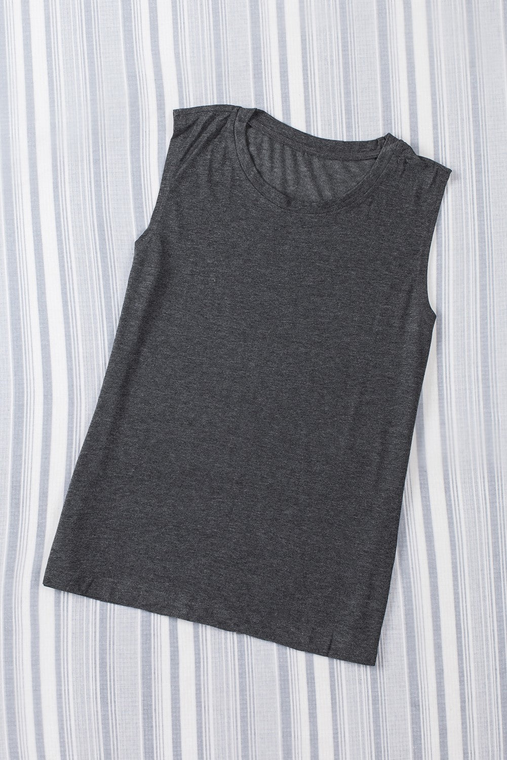 Gray Solid Color Crew Neck Loose Tank Top