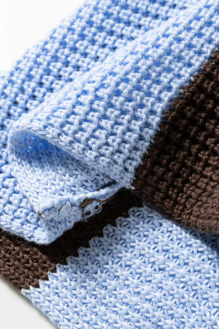 Myosotis Striped Color Block Thermal Textured Knit Drop Shoulder Sweater