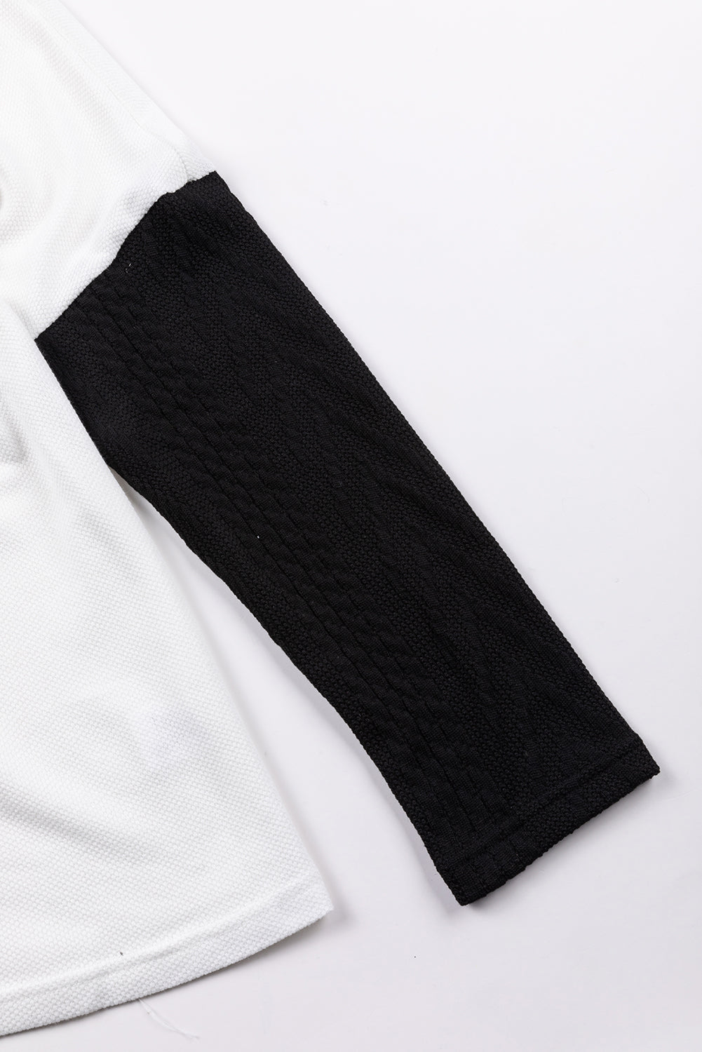 Black Long Sleeve Colorblock Chest Pocket Textured Knit Top