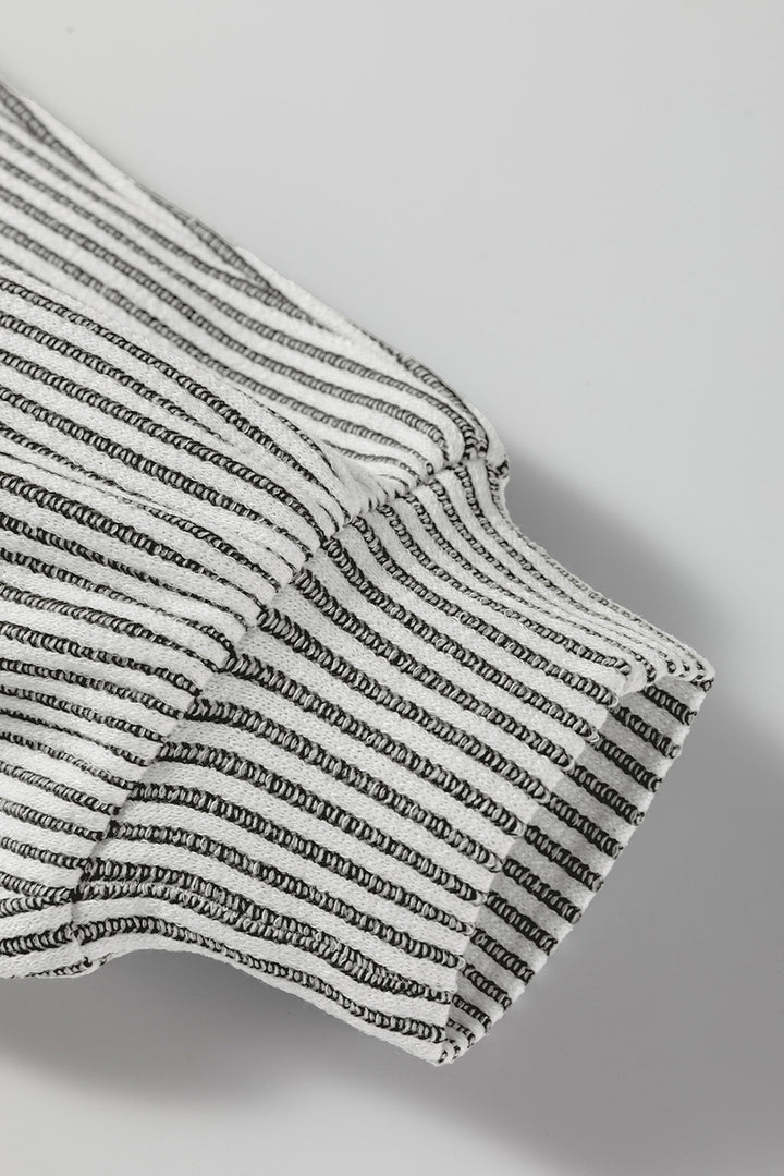 Gray Ribbed Knit Round Neck Long Lantern Sleeve Top