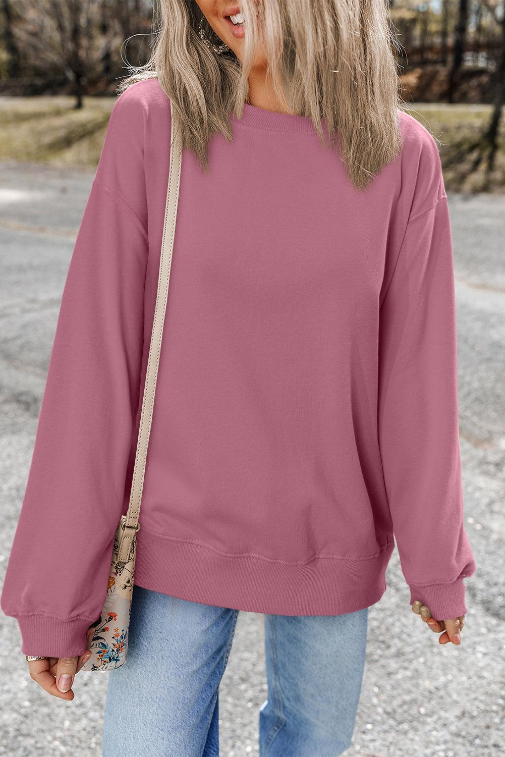 Valerian Plain Drop Shoulder Crewneck Pullover Sweatshirt