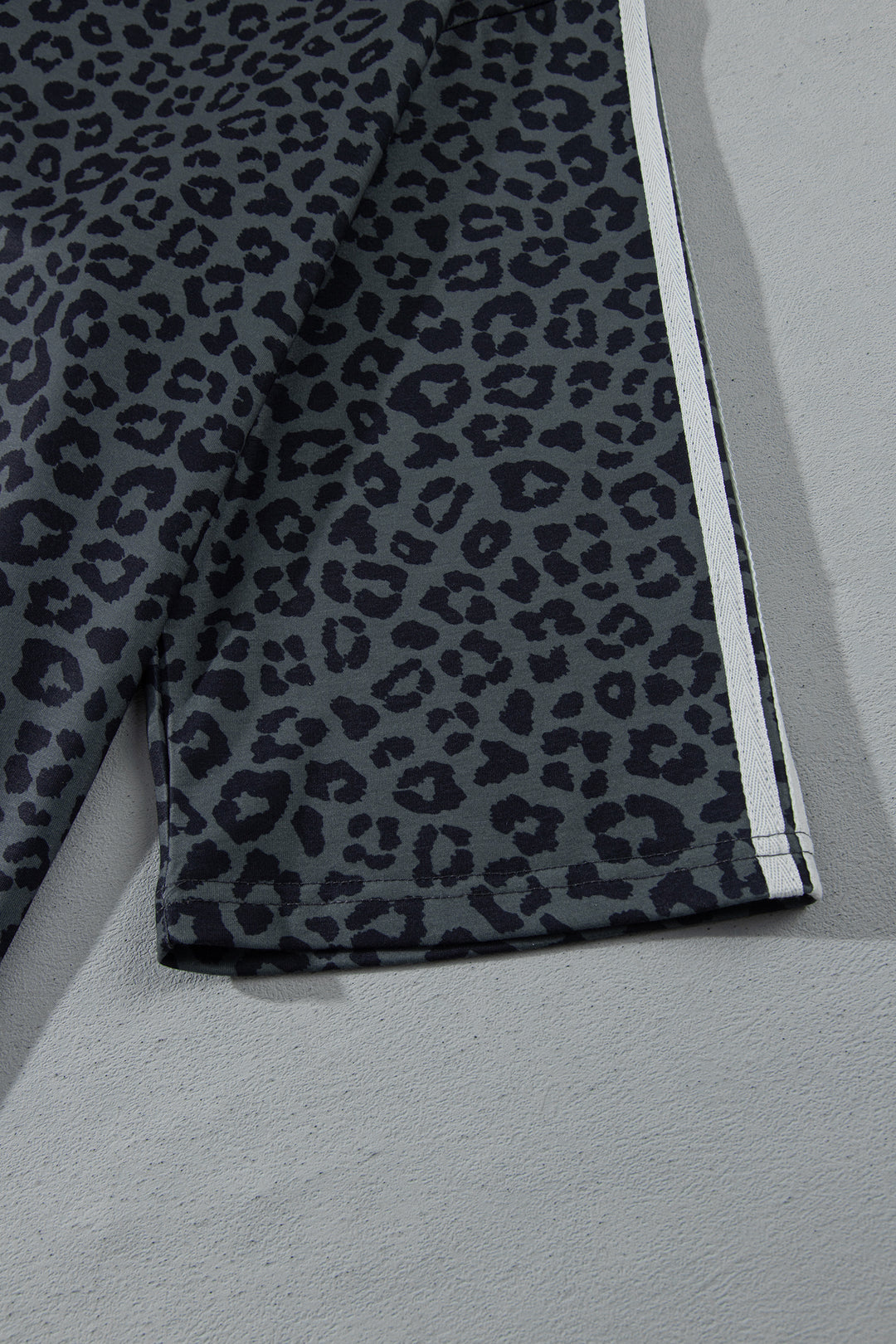 Gray Leopard Print Bracelet Sleeve Top Plus Size Loose Pants Set