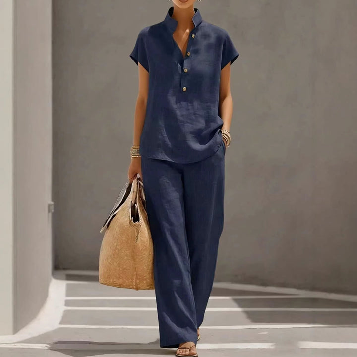 Cardigan &amp; Short Sleeve Top + Pants Three-Piece Set – Solid Color Casual Lounge
