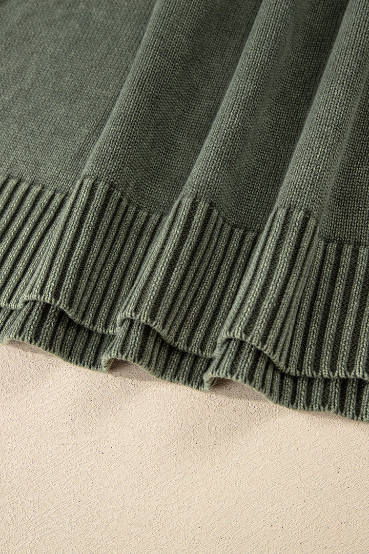 Four Leaf Clover Mineral Wash V Neck Knit Exposed Seam Drop Shoulder Loose Sweater