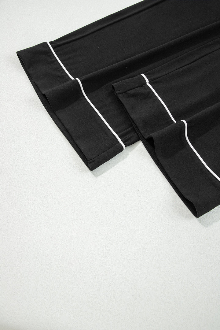 Black Contrast Trim Hooded Lounge Cardigan and Pants Set