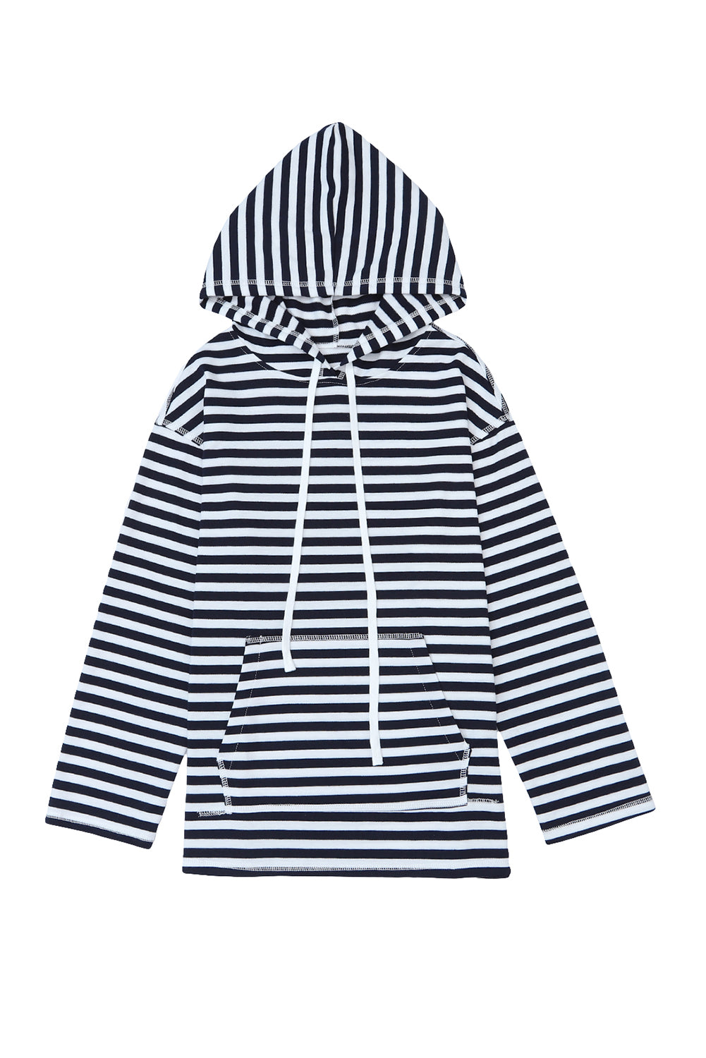 Stripe Kangaroo Pocket Drawstring Hoodie