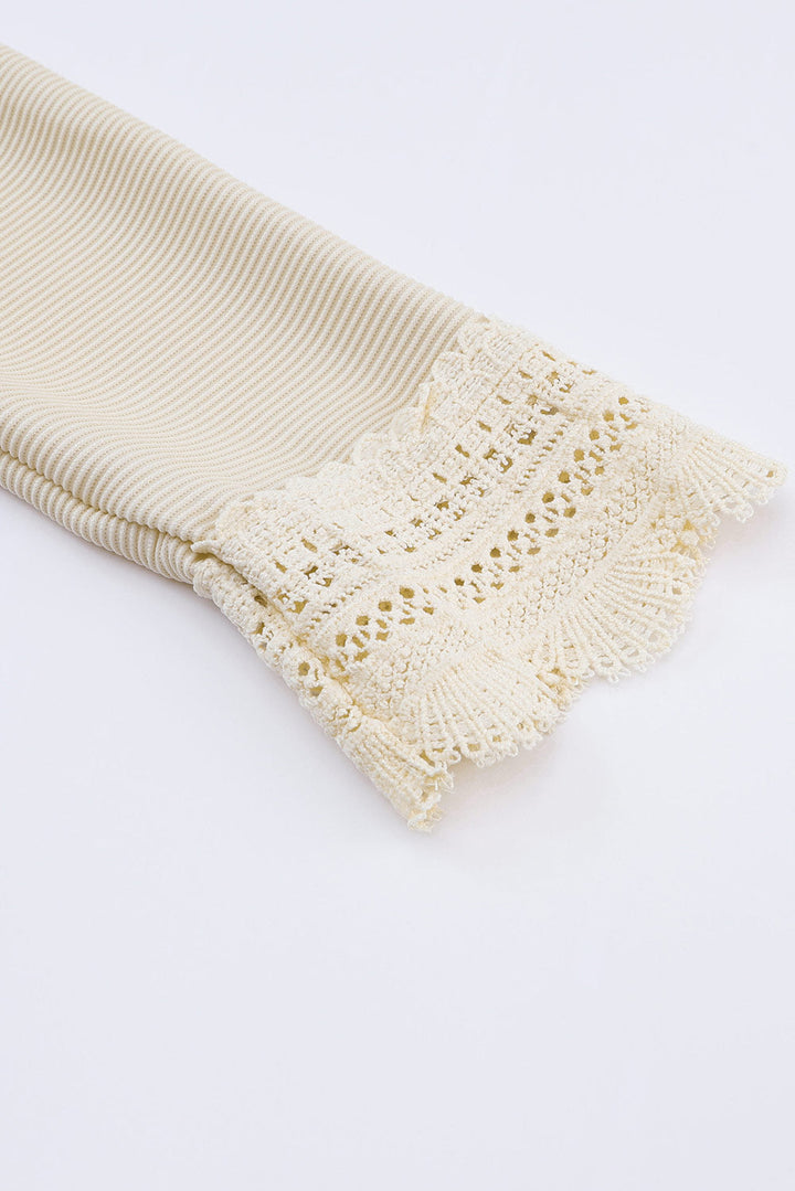 Isabella Texture Lace Trim Long Sleeve Top