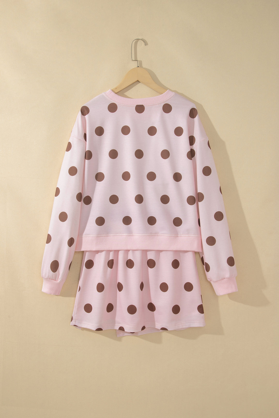 Brown Polka Dot Two Piece Set Long Sleeve Casual Skirt Set