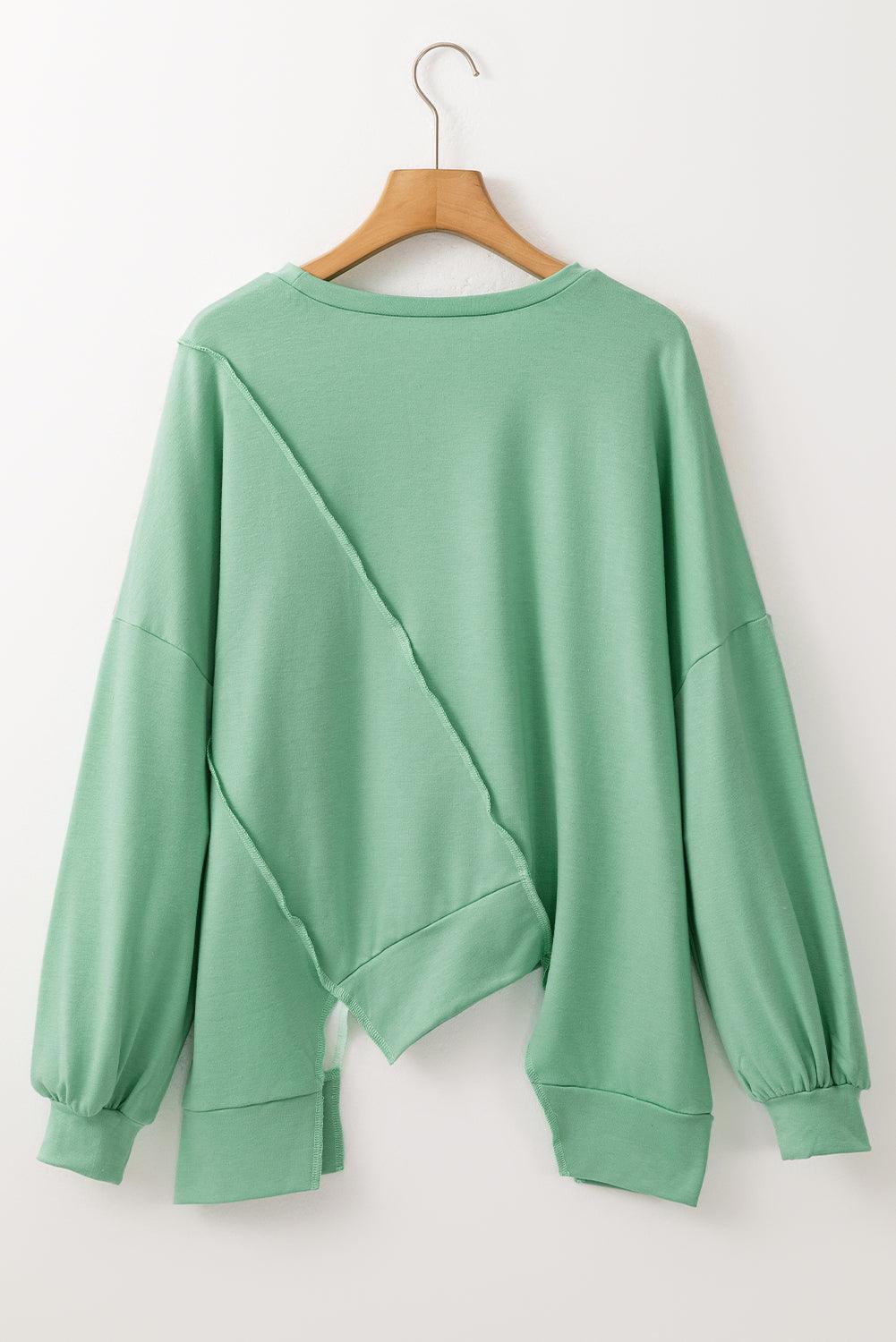 Colorblock Stitching Irregular Hem Long Sleeve Top