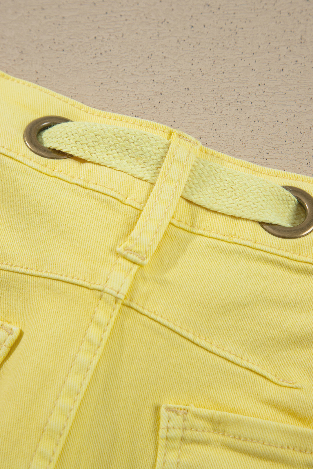Light Pink Solid Color Grommet Detail Knot Waist Barrel Jeans