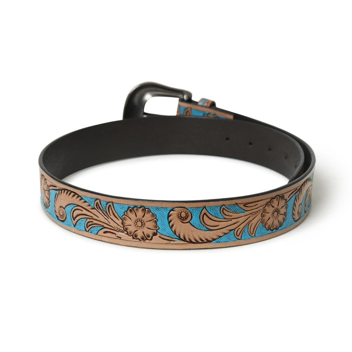 Western Cowboy Leather Belt - Blue & Brown