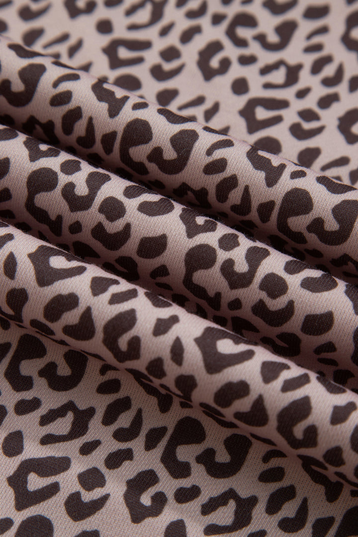 Khaki Leopard Print Elastic Waist Ankle Length Pants