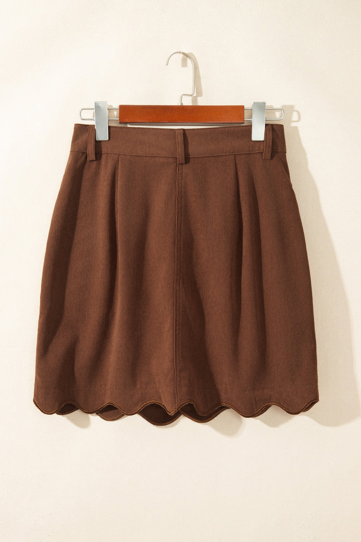 Coffee Button Front Corduroy Mini Pockets Sheath Silhouette Skirt