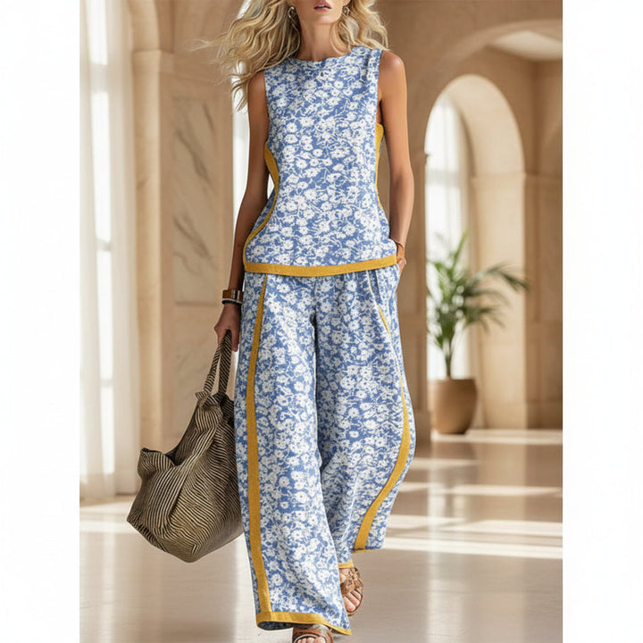 Printed Retro Sleeveless Top &amp; Wide-Leg Pants Set | 12 Prints S–5XL