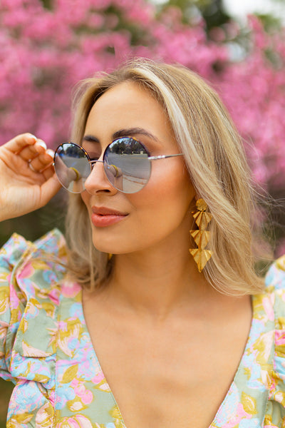 Farrah Round Metal Sunglasses - Blue