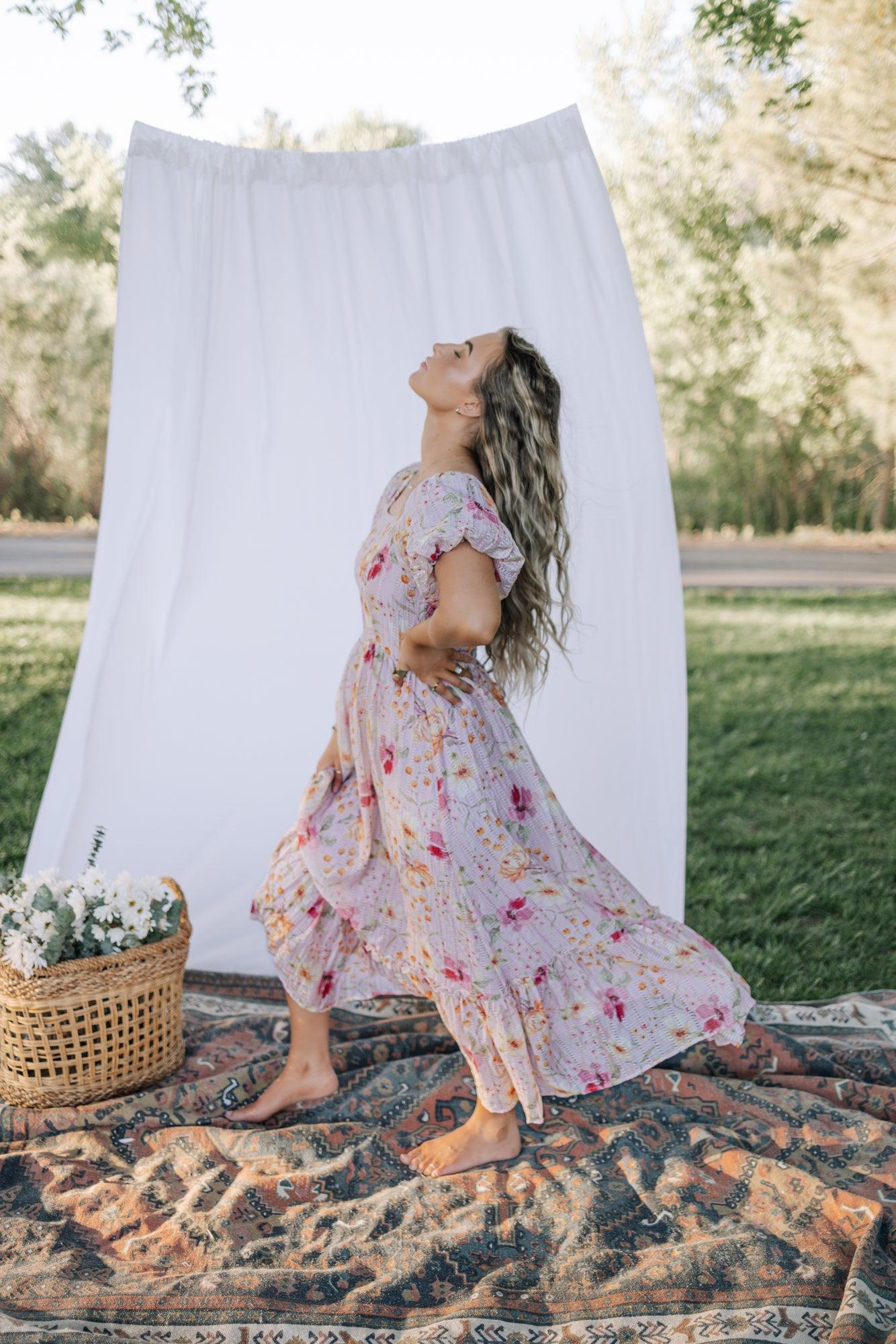 Greta Maxi Dress in Floral Pink