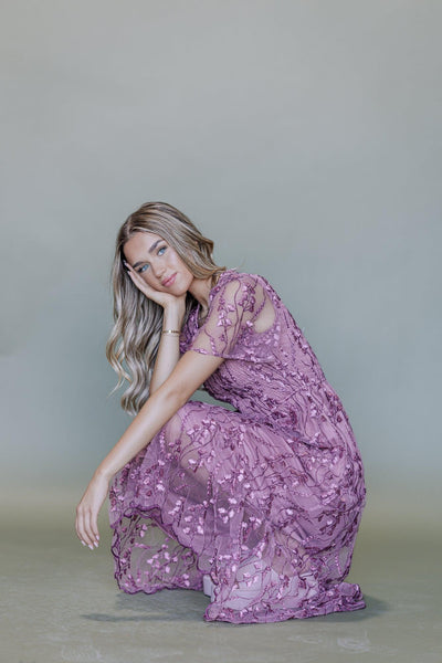 Tayla Midi Lace Dress in Orchid Pink