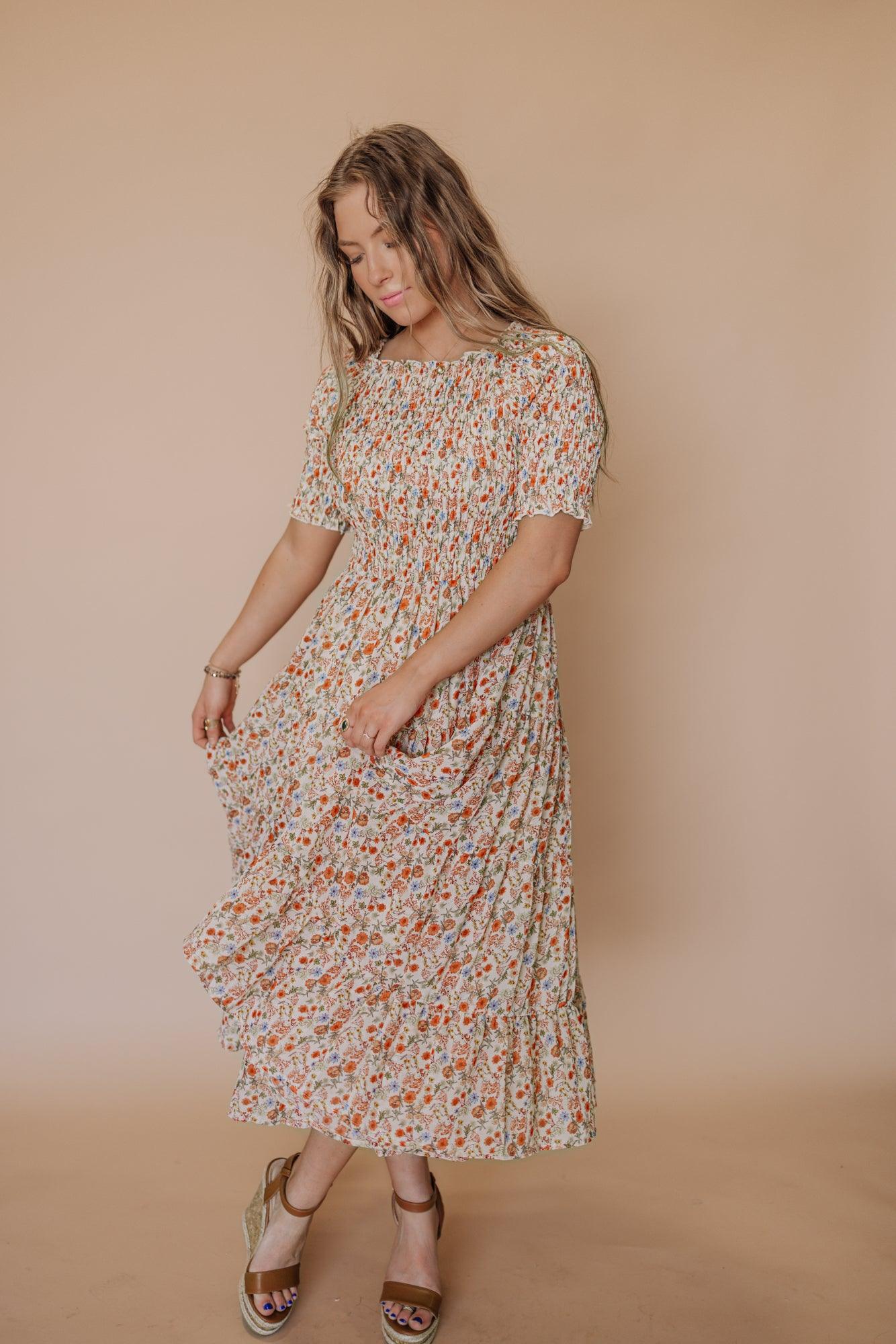 Trish Dress in Taupe Floral