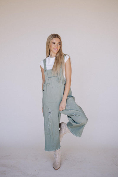 Frankie Denim Overalls in Sage