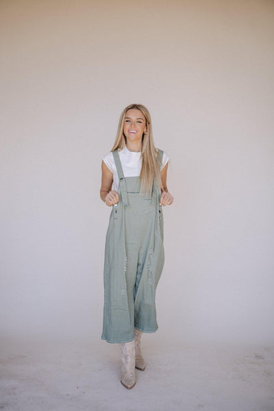 Frankie Denim Overalls in Sage