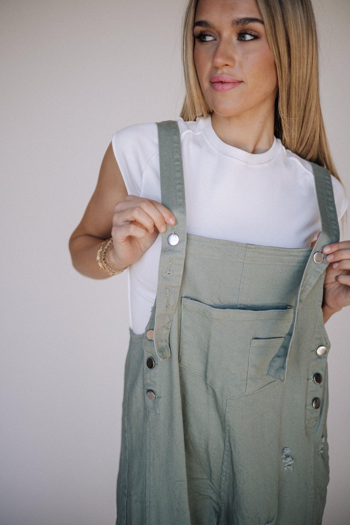 Frankie Denim Overalls in Sage