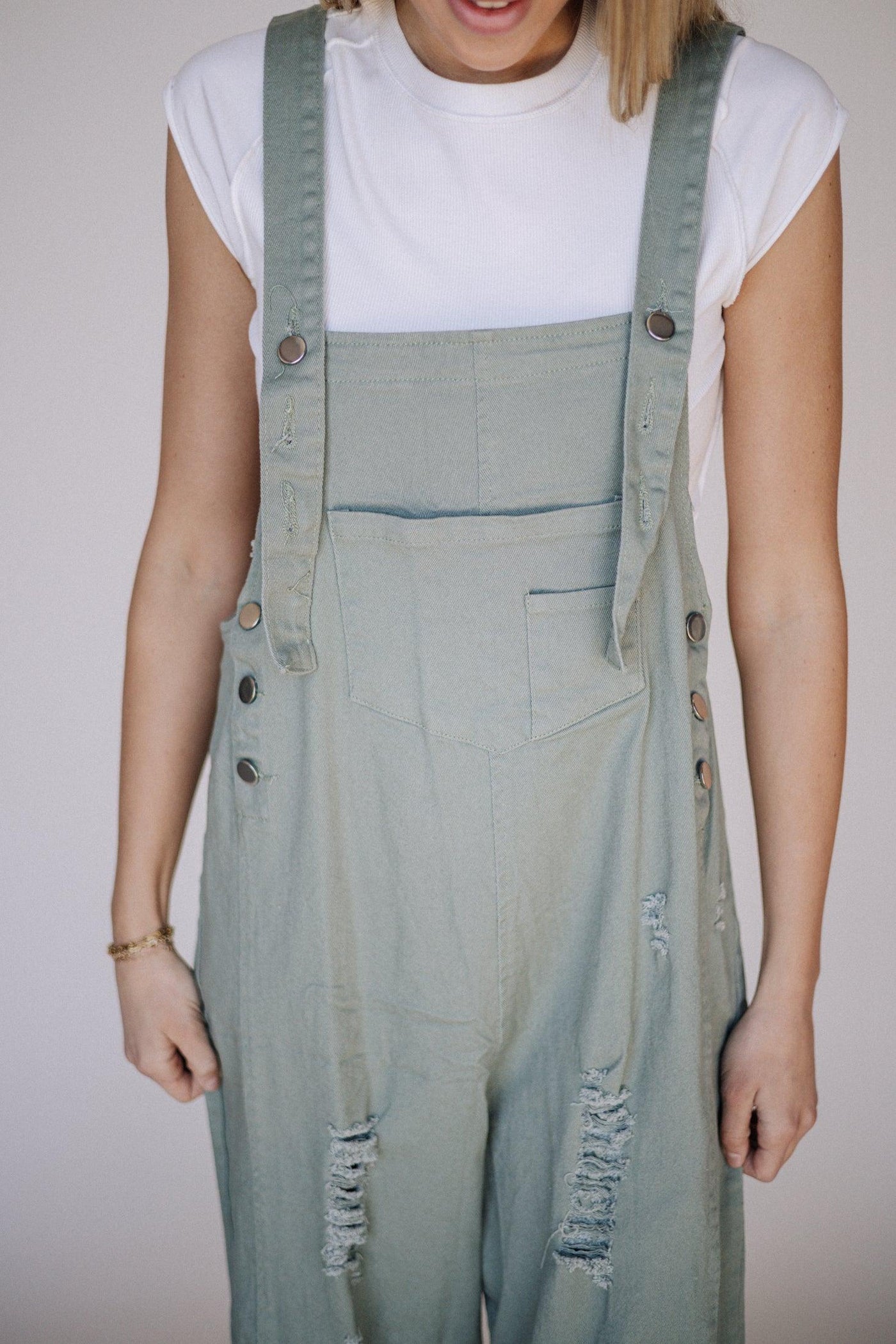 Frankie Denim Overalls in Sage