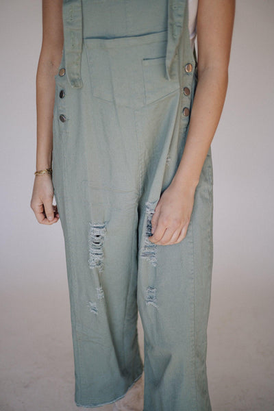 Frankie Denim Overalls in Sage