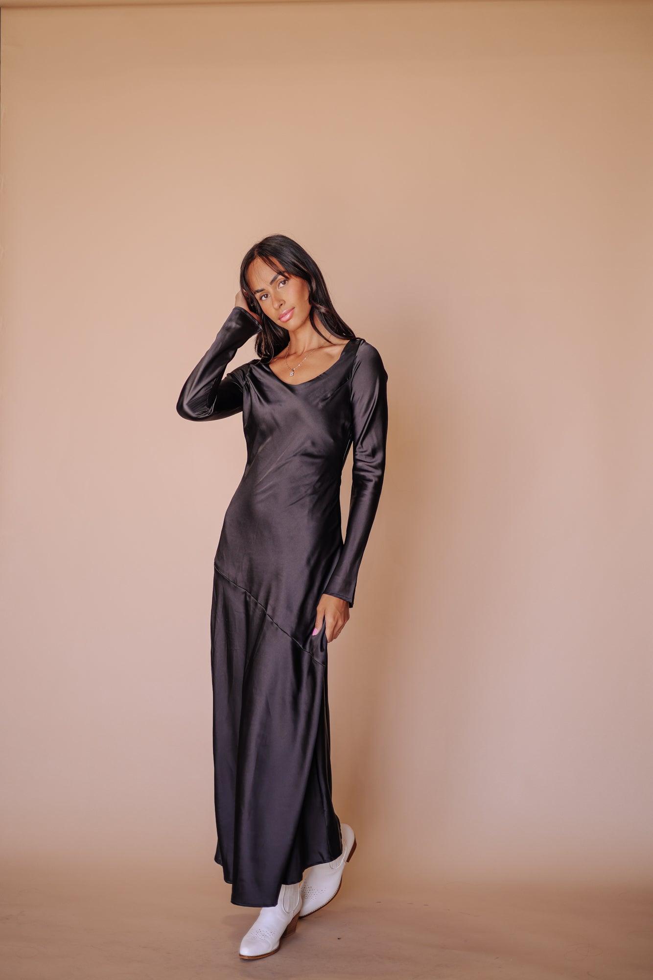 Siri Satin Long Sleeve Midi Dress