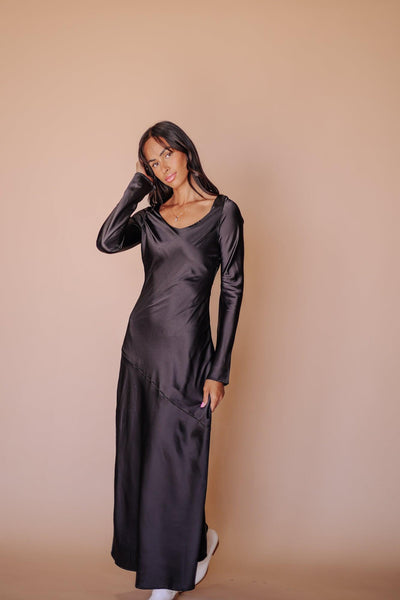 Siri Satin Long Sleeve Midi Dress