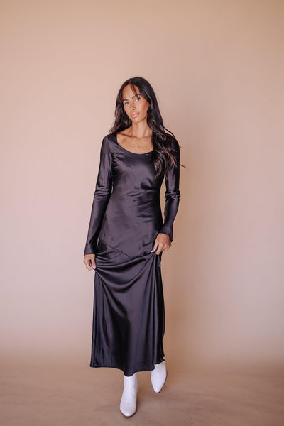 Siri Satin Long Sleeve Midi Dress