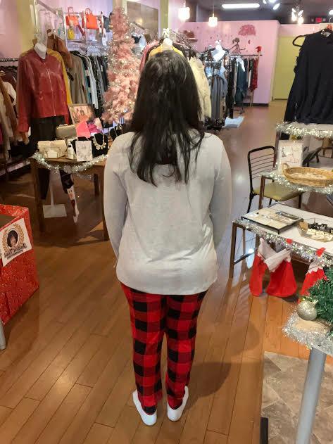 Grey Red and Black Plaid Pajama Set