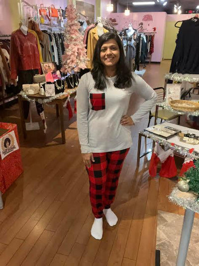 Grey Red and Black Plaid Pajama Set