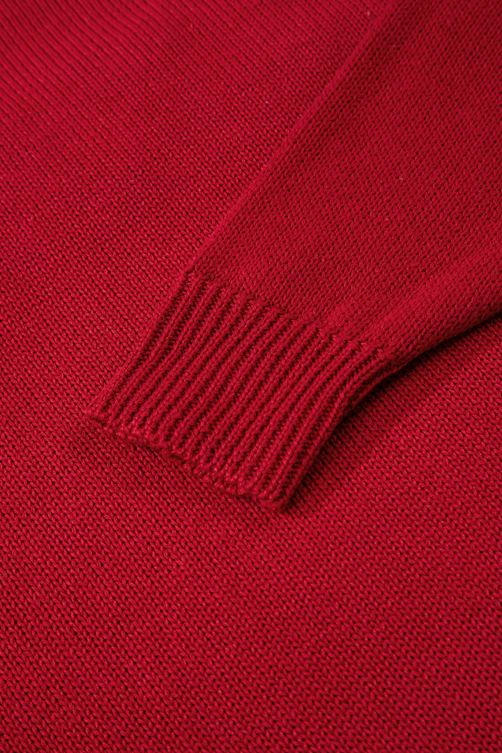 Racing Red Merry Colorful Dot Detail Christmas Drop Shoulder Sweater