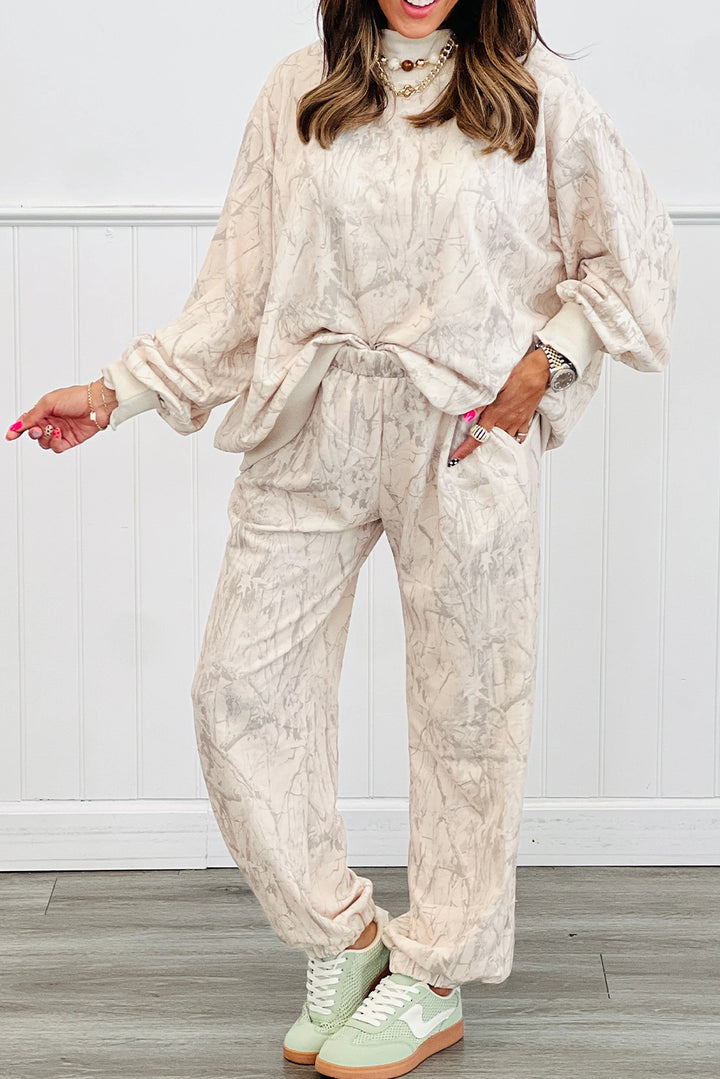 Khaki Camo Print Jogger Pants Set