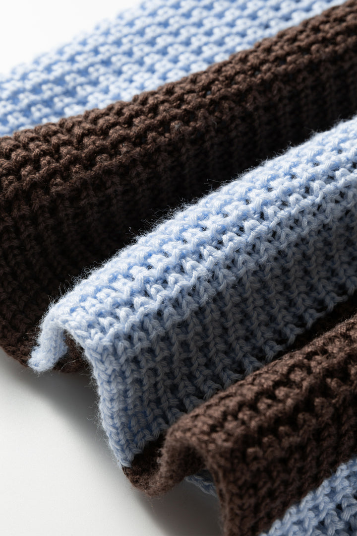 Myosotis Striped Color Block Thermal Textured Knit Drop Shoulder Sweater