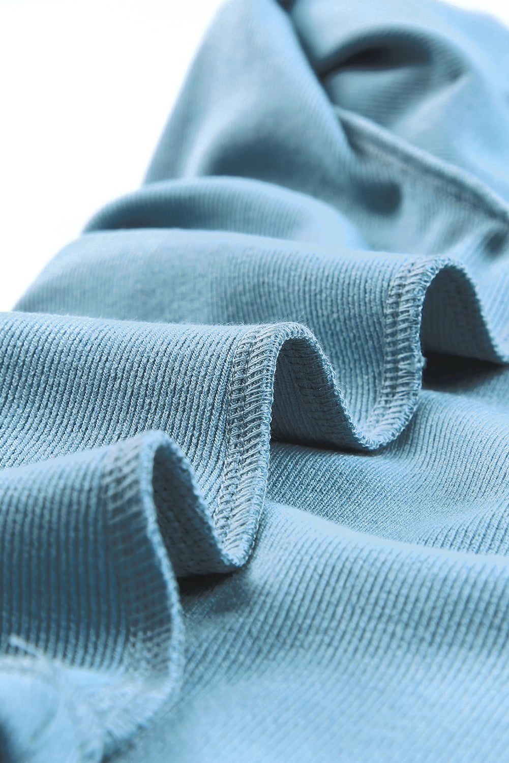 Sky Blue Ribbed Knit V Neck Ruched Sleeve Top