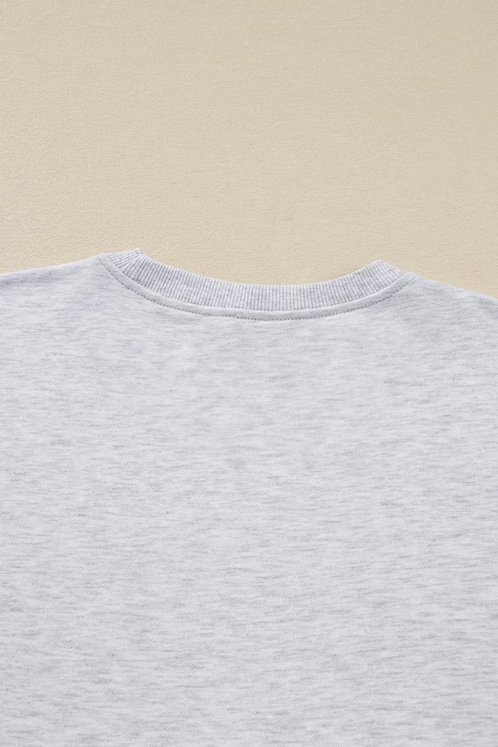 Light Grey Girly Bow Embroidered Puff Sleeve Pullover Loose Shorts Plus 2pcs Outfit