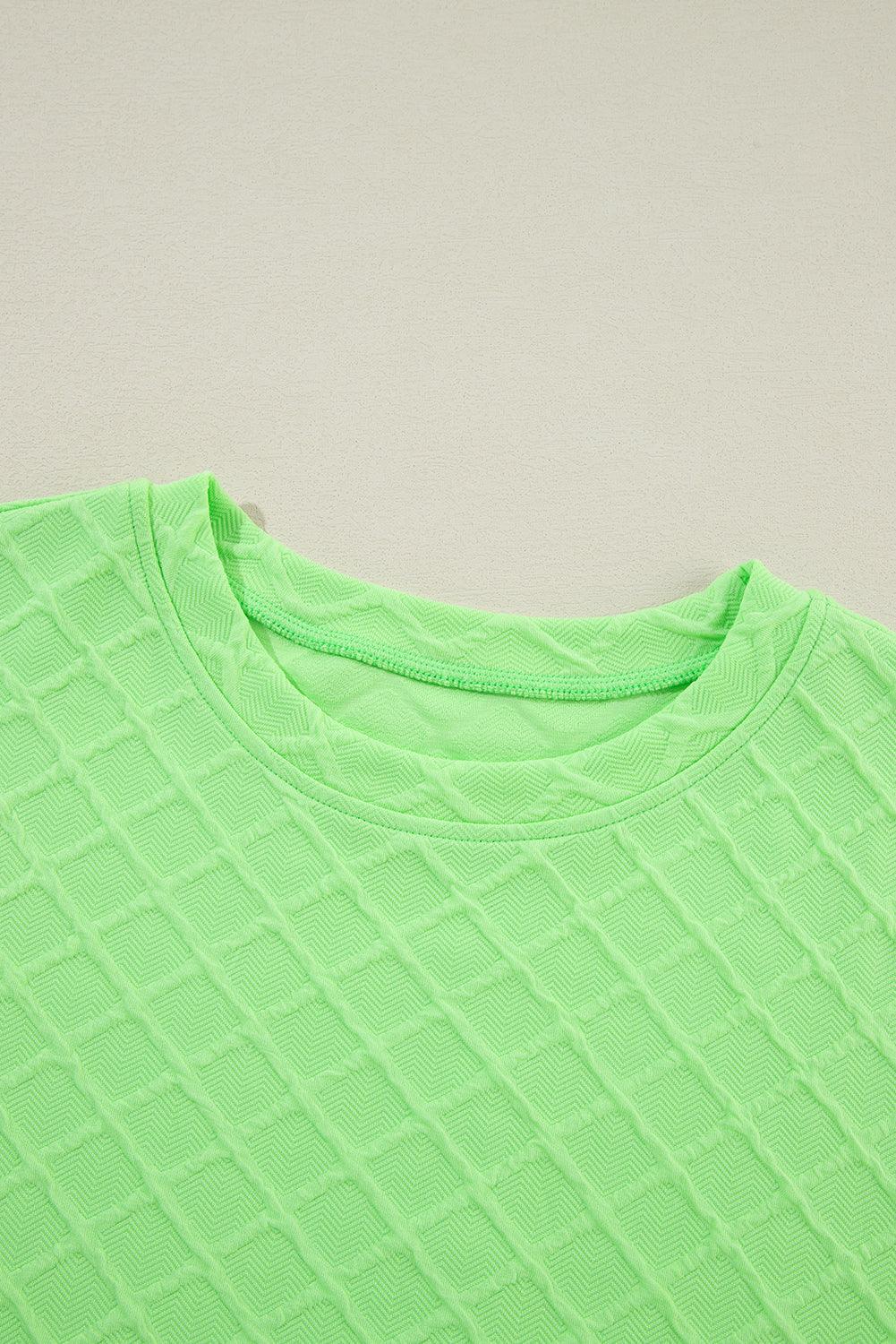 Light Green Checkered Textured Tee and Drawstring Shorts