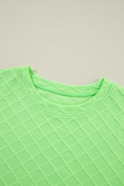 Light Green Checkered Textured Tee and Drawstring Shorts