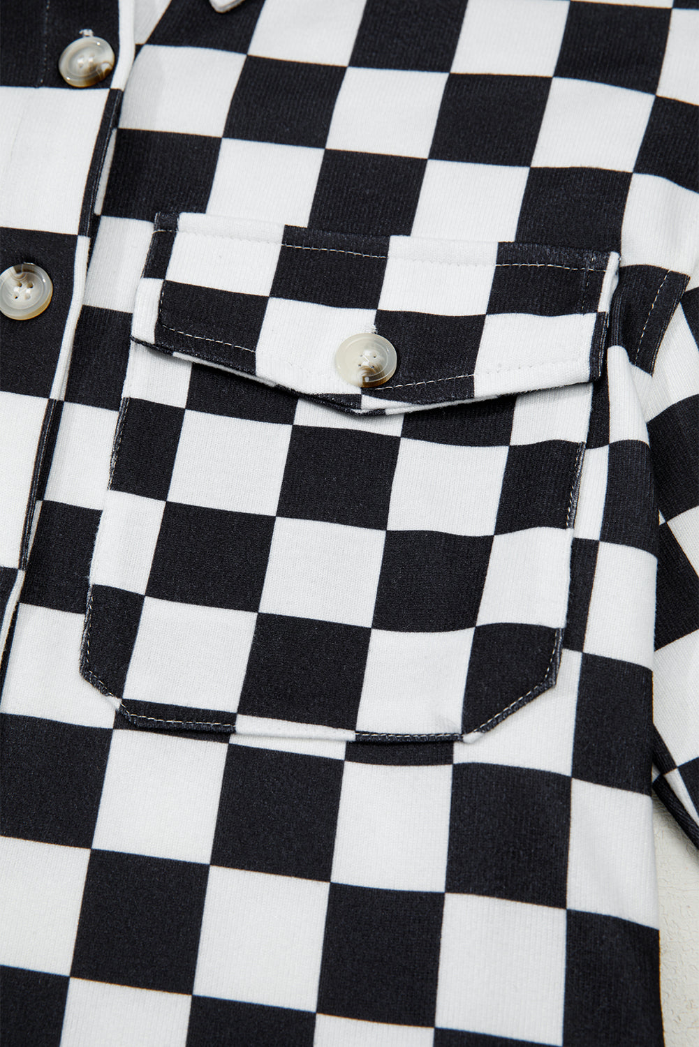 Black Checkerboard Flap Pocket Button Front Shacket