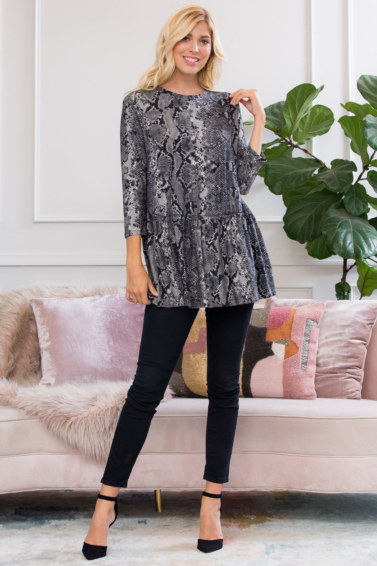 Fierce Look Snake Skin Ruffled Tunic