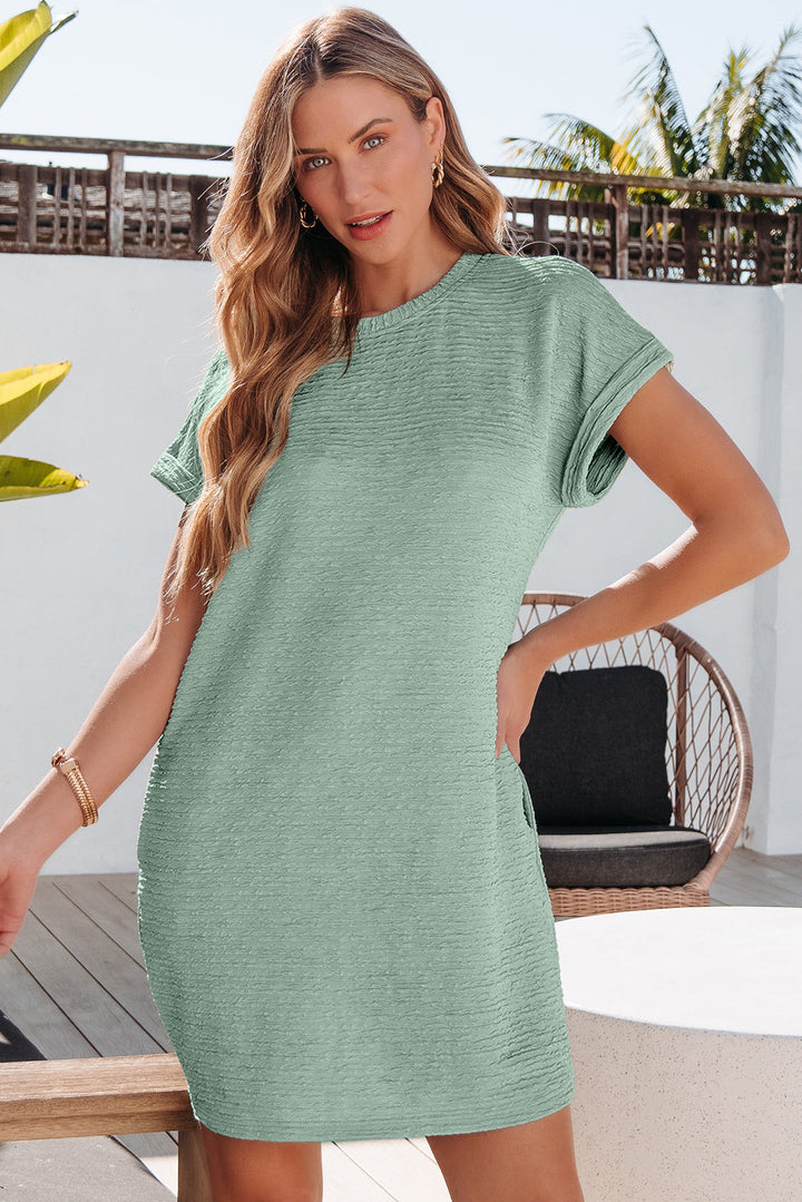 Jolie Textured Crinkle Short Sleeve T-Shirt Dress