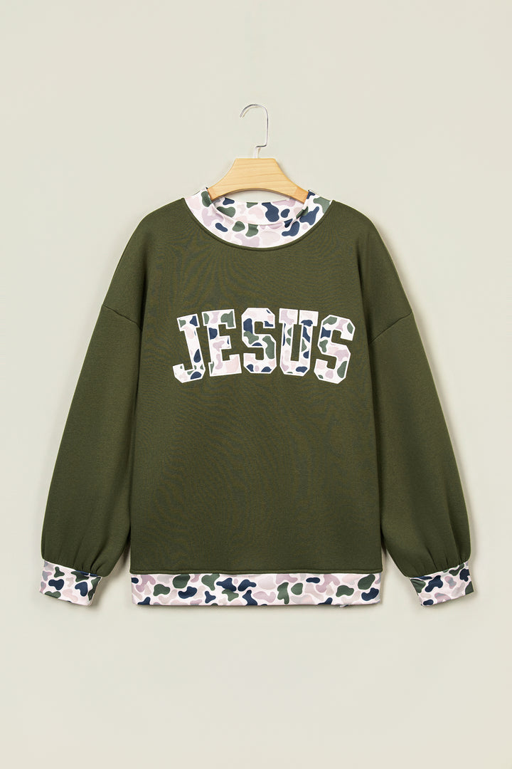 Coffee Western Contrast Detail Letter Graphic Baggy Sweatshirt