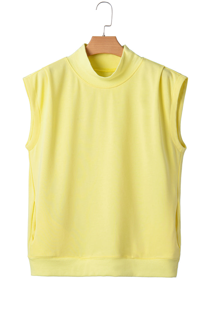 Black Solid Color High Neck Cap Sleeve Loose Top