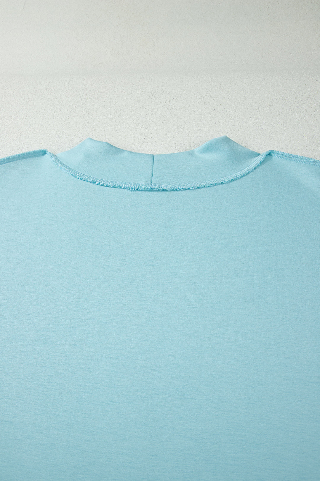 Mist Blue Solid Color Mock Neck Half Sleeve Top Plus Size 2pcs Short Set