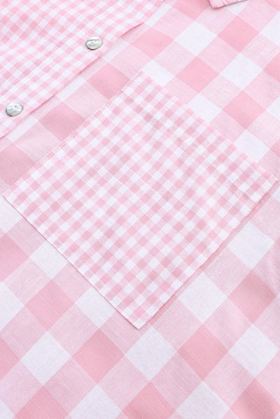 Pink Mix Checked Patchwork Long Sleeve Shirt