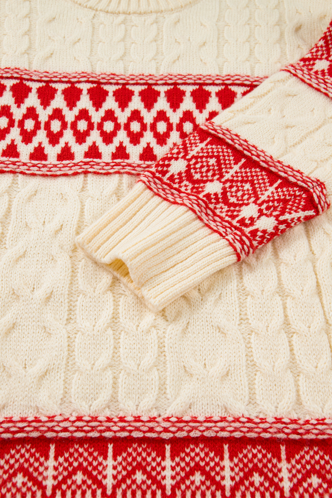 Red Western Print Round Neck Long Sleeve Shift Sweater