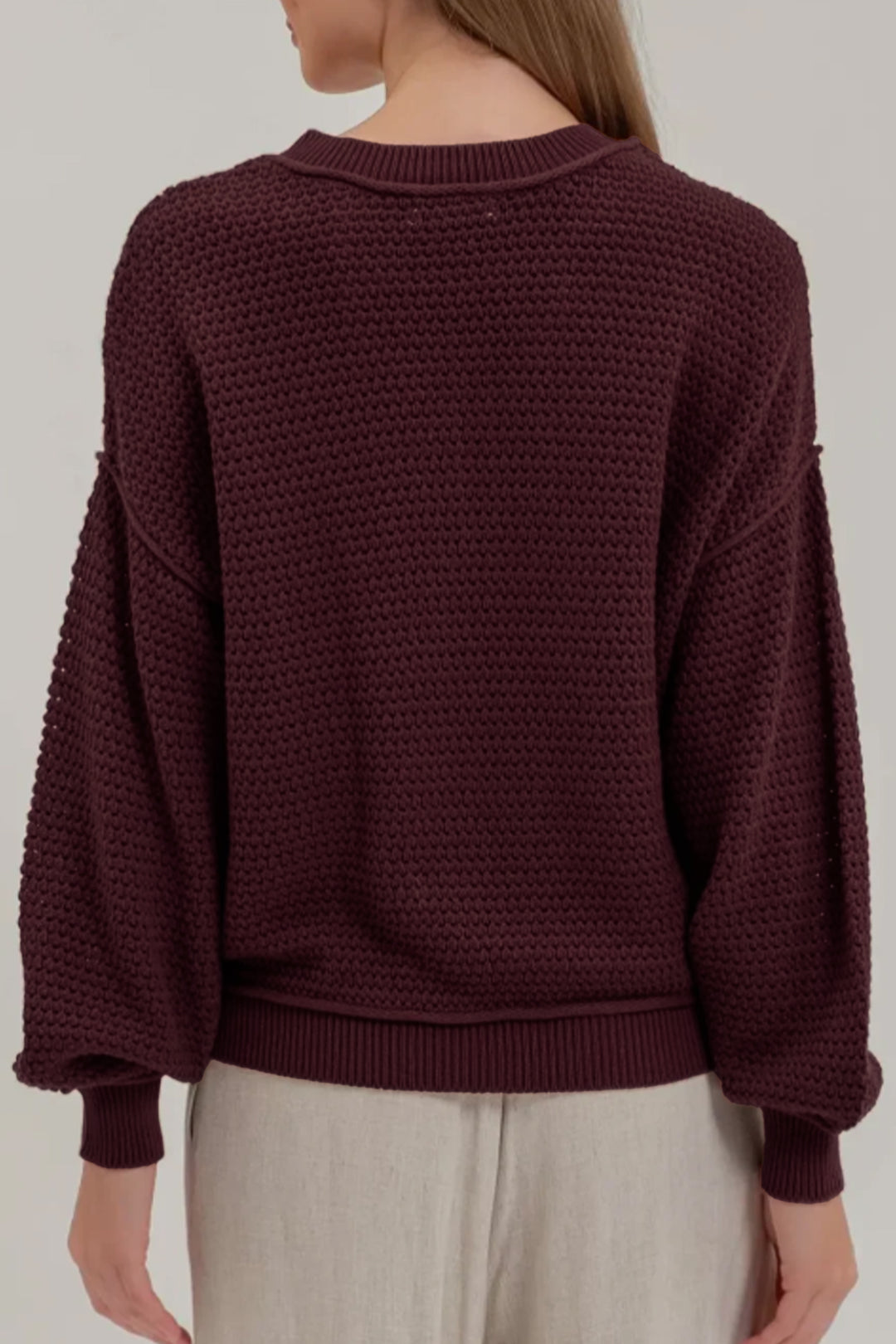 Brown Checkered Pattern Knit Loose Pullover Sweater