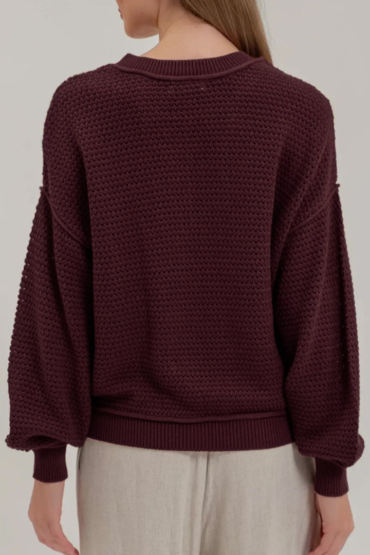 Brown Checkered Pattern Knit Loose Pullover Sweater